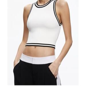 White Cropped Tank Top Black Trim Sleeveless Sporty Casual Layering